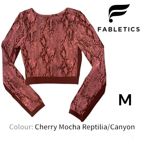 Fabletics Kamila Snake Print Seamless Crop Top | Cherry Mocha | Size M - Picture 4 of 14